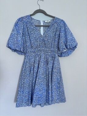 Etro Blue Floral Puff-Sleeve Mini Dress